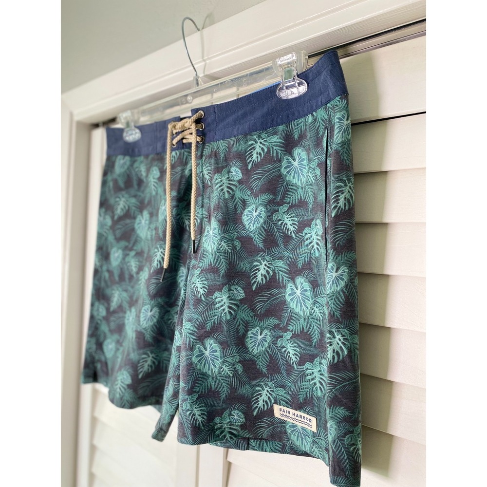 NEW Fair Harbor Men's Blue Green Palm Swim Board Shorts, Summer, Beach | 33
